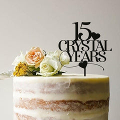 15 Crystal Years Wooden Anniversary Cake Topper 15th Crystal Anniversary Birthday Custom Anniversaries Party Decor