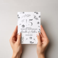 15th Crystal Wedding Anniversary Card 15 Years Personalised Couple Name Elegant Floral Design Romantic Keepsake Gift for Husband or Wife