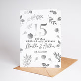15th Crystal Wedding Anniversary Card 15 Years Personalised Couple Name Elegant Floral Design Romantic Keepsake Gift for Husband or Wife
