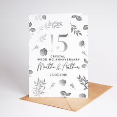 15th Crystal Wedding Anniversary Card 15 Years Personalised Couple Name Elegant Floral Design Romantic Keepsake Gift for Husband or Wife