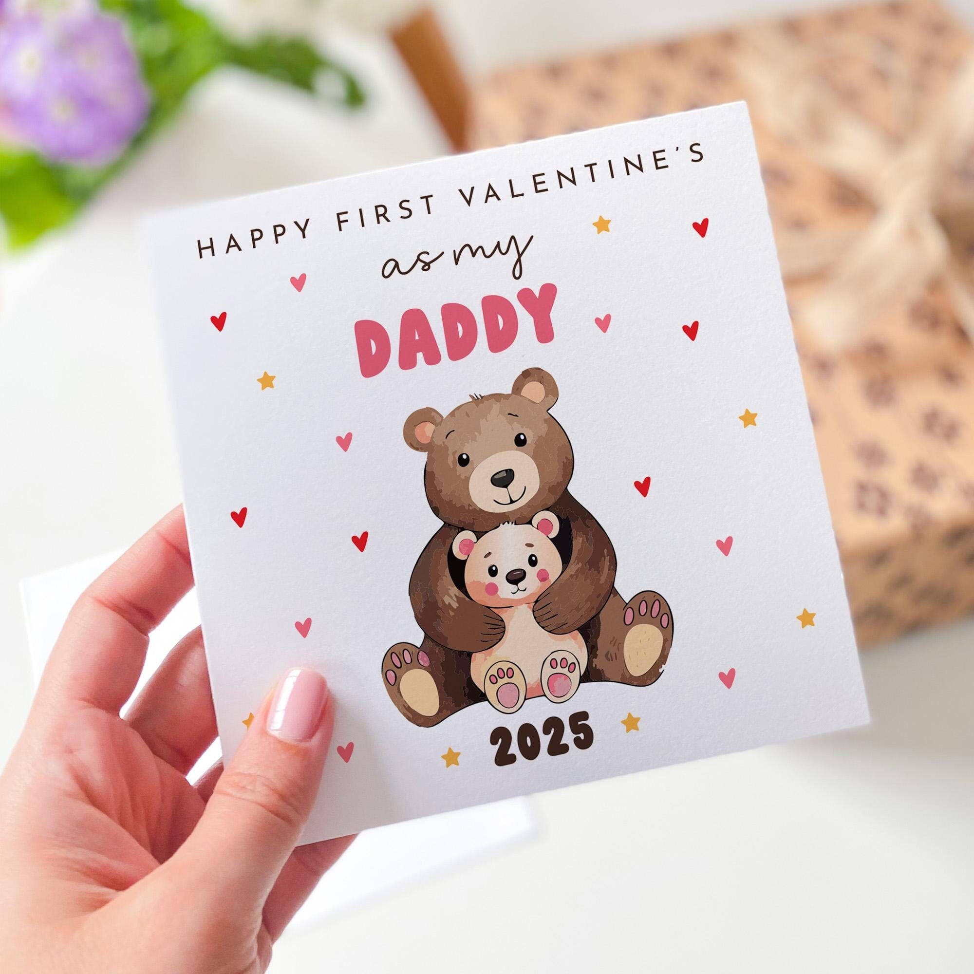 1st Valentine's Day Card for Daddy Bear Cute Teddy Bear Heartwarming Card from Baby Thoughtful Gift Dad's First Valentines Son Daughter Dada