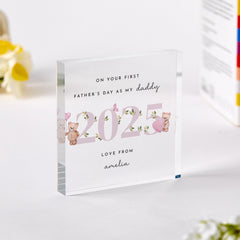 2025 First Father's Day Gift For Dad Personalised Plaque Custom Acrylic Gift from Baby Girl Teddy Bear Keepsake for New Daddy From Daughter
