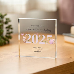 2025 First Father's Day Gift For Dad Personalised Plaque Custom Acrylic Gift from Baby Girl Teddy Bear Keepsake for New Daddy From Daughter