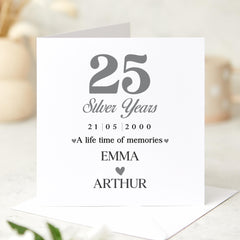 25th Silver Wedding Anniversary Card Personalised Milestone Keepsake for Husband Wife Parents or Couple Celebration Gift 25 Years Marriage