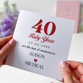 40th Ruby Wedding Anniversary Card Personalised for Couples Parents Unique 40 Years of Marriage Gift Custom Names and Dates