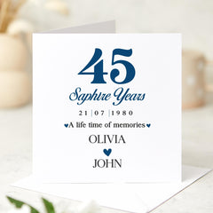45th Sapphire Wedding Anniversary Card Personalised for Parents Husband Wife Custom Keepsake Gift for Couple Celebrating 45 Years