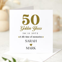 50th Golden Wedding Anniversary Card Personalised Custom Anniversary Card for Husband Wife Parents Couple Milestone Keepsake Gift