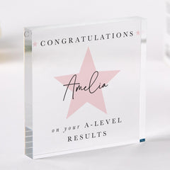A - Level Result Gift Congratulations Acrylic Plaque Personalised Gift with Name for Daughter Granddaughter or Niece Exam Results Day Gift