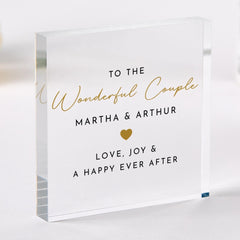 Acrylic Plaque Wedding Gift for Couple Elegant Love, Joy & Happy Ever After Design Thoughtful Keepsake for Newlyweds or Anniversary
