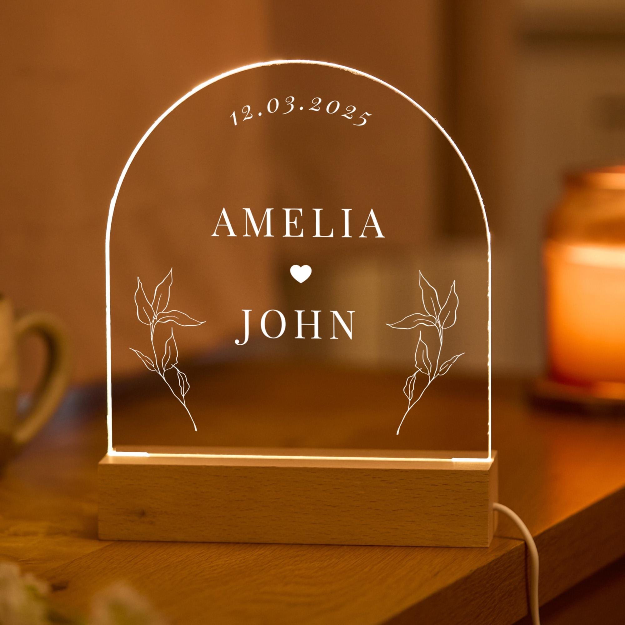 Anniversary LED Light Custom Wedding Date Gift for Husband Wife Fiancé Romantic Bedroom Decor Engagement