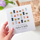 Auntie and Uncle Christmas Card Colourful Gift Boxes Design Special Xmas Greeting Card from Niece or Nephew 1st Xmas Gift Card