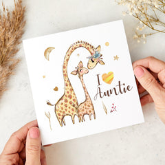 Auntie Card Mother's Day Birthday Christmas I Love You Auntie Cute Baby Giraffe Auntie Gift Card Thoughtful Present for Aunt