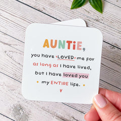 Auntie Coaster Gift from Niece or Nephew Cute Keepsake with Quote Colourful Auntie's Birthday Christmas or Thank You Present for Aunt