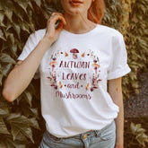 Autumn Leaves & Mushrooms T-Shirt, Cosy Cottagecore Fall Tee