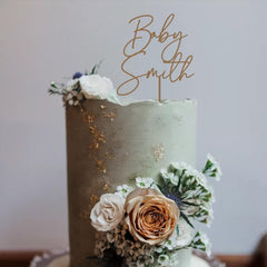 Baby Shower Cake Topper, Personalised Name, Welcome Baby Girl Boy Decor, Wooden Gold Silver Rose Gold Black Painted