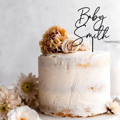 Baby Shower Cake Topper, Personalised Name, Welcome Baby Girl Boy Decor, Wooden Gold Silver Rose Gold Black Painted