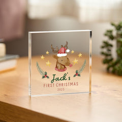 Baby’s First Christmas Acrylic Block – Cute Keepsake Gift for Niece Nephew Son Daughter Grandchild