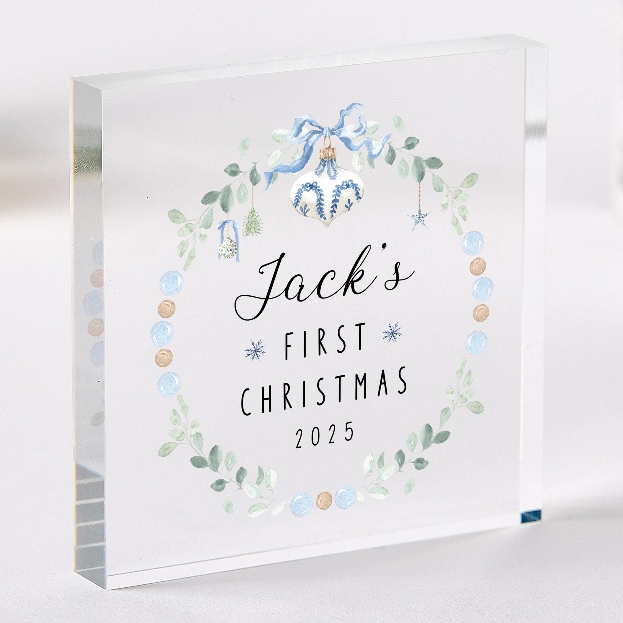 Baby’s First Christmas Acrylic Block – Personalised Xmas Keepsake Gift for Newborn Boy or Child