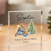 Baby’s First Christmas Acrylic Block – Woodland Squirrel Design – Personalised Nursery Keepsake Gift for Newborn or Child