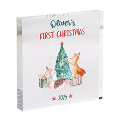Baby’s First Christmas Acrylic Plaque Woodland Keepsake Gift for Newborn Grandchild Niece Nephew or New Baby Gift for Baby Boy or Girl