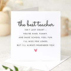Best Teacher Thank You Card Fun and Heartfelt End of Term Card Ideal for Leaving Gift or Year End Appreciation for Her Him Primary Private
