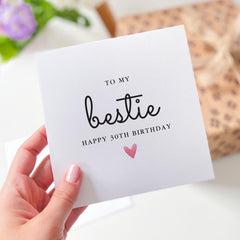 Bestie Birthday Card Cute Heart Design for Her Personalised Milestone Age Card for 16th 18th 30th 40th or Any Birthday for Friends Besties