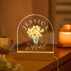 Birth Flower LED Night Light Birthday Gift for Her Sister Mum Friend Wife with Name & Birth Month Floral