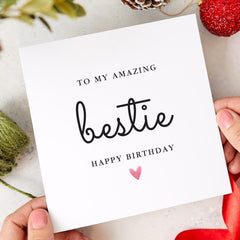 Birthday Card for Best Friend – To My Amazing Bestie – Minimalist Design with Heart Thoughtful and Fun Greeting Card for Her Him Gift