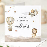 Birthday Card for Girl or Boy Hot Air Balloon Animal Design Cute Personalised Keepsake Card for Daughter Granddaughter Grandson Nephew Niece
