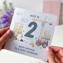 Birthday Card for Grandson ALL AGES Construction Theme Digger Truck Card Boys Birthday Card Builder Theme Card for Kids Special Keepsake