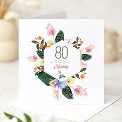 Birthday Card for Her Mummy Nanny Friend ANY AGE Floral Watercolour Card for Nan Grandma Granny Mum Personalised Milestone Age Card