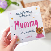 Birthday Card for Mum Cute Mama Bear Design From Child with Love Custom Name Option Best Mummy in the World Keepsake form son or daughter
