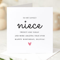Birthday Card for Niece Elegant Heart Design for Her Special Age Card for 16th 18th 21st 30th or Any Birthday Celebration Card for her