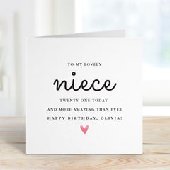 Birthday Card for Niece Elegant Heart Design for Her Special Age Card for 16th 18th 21st 30th or Any Birthday Celebration Card for her