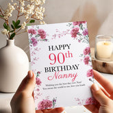 Birthday Card with Pink Flowers Personalised Milestone Age for Nanny Nan Gran Grandma Mum Floral Gift Idea 30th 40th 50th 60th 70th 90th