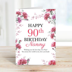 Birthday Card with Pink Flowers Personalised Milestone Age for Nanny Nan Gran Grandma Mum Floral Gift Idea 30th 40th 50th 60th 70th 90th