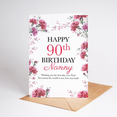 Birthday Card with Pink Flowers Personalised Milestone Age for Nanny Nan Gran Grandma Mum Floral Gift Idea 30th 40th 50th 60th 70th 90th