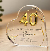 Birthday Gift for Her Personalised Custom Acrylic Heart Keepsake with Gold Balloon Present for Mum Sister Friend 30th 40th 50th 60th 70th 80