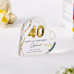 Birthday Gift for Her Personalised Custom Acrylic Heart Keepsake with Gold Balloon Present for Mum Sister Friend 30th 40th 50th 60th 70th 80