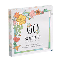 Birthday Gift for Her Personalised Floral Acrylic Plaque Elegant Keepsake Gift for Her Display for Mum Nan Friend 30th 40th 60th 70th 80th