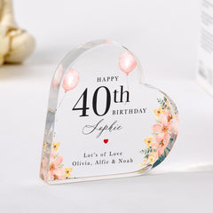 Birthday Gift with age and name for Her Personalised Custom Acrylic Heart Keepsake Present for Best Friend Auntie Sister 21st 30th 40th 50th