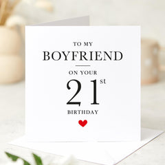 Boyfriend Birthday Card Personalised Milestone Age Card for Him from Girlfriend Romantic Love Heart Design 16th 18th 21st 30th 40th