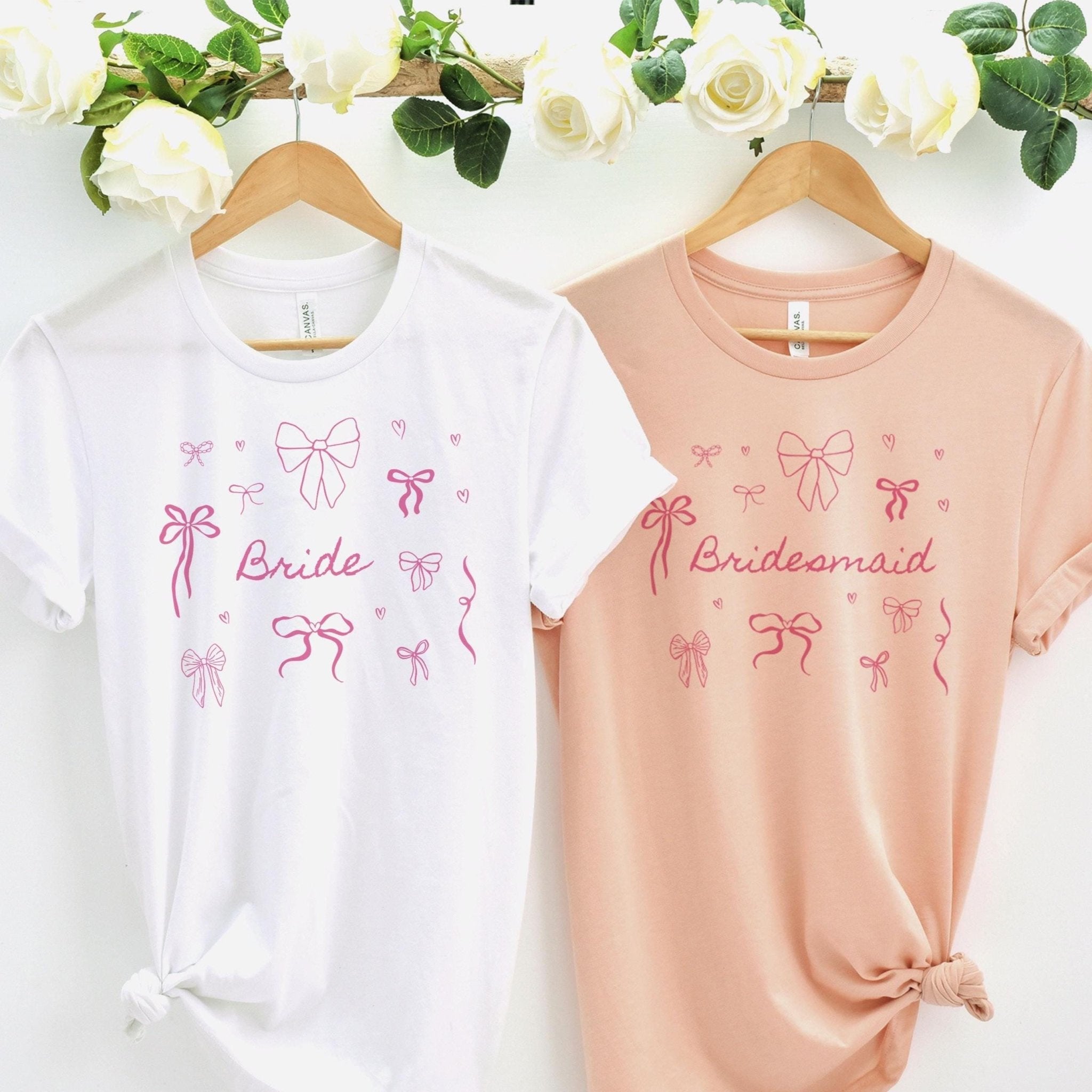 Bridal Party Bow T-Shirt Bride, Bridesmaid, Maid of Honour, Mother of the Bride or Groom Cute Hen Party Tee with Bows Messy Coquette