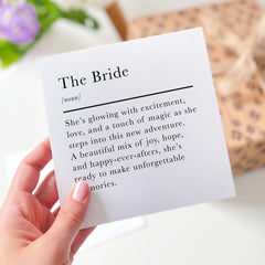 Bride Definition Card Elegant Wedding Day Card for the Bride Sentimental Bride to Be Gift Minimalist Bridal Keepsake Card