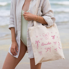 Bride Tote Bag Romantic Bow & Heart Design Soft and Elegant Hen Party Gift for Bride - To - Be Wedding Day Prep Hen Weekend Gift Messy Coquette