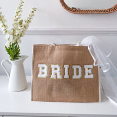 Bride Tote Bag With Gold Trim White Letters, Bridal Shower Engagement Gift, Bride To Be Mrs Wedding