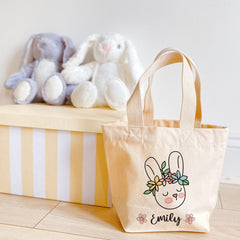 Bunny Design Easter Bag With Name Personalised Easter Gift For Boy Or Girl Bunny Egg Hunt Bags Baskets