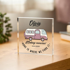 Campervan Camp Gift for Couple Her Him Anniversary or Housewarming Acrylic Plaque Home Is Where We Park It Keepsake