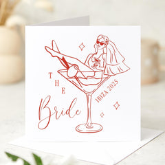 Card for Bride Fun Hen Party or Bridal Shower Card for Bride - to - Be Cocktail Glass Bride Illustration