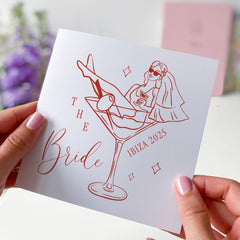 Card for Bride Fun Hen Party or Bridal Shower Card for Bride - to - Be Cocktail Glass Bride Illustration